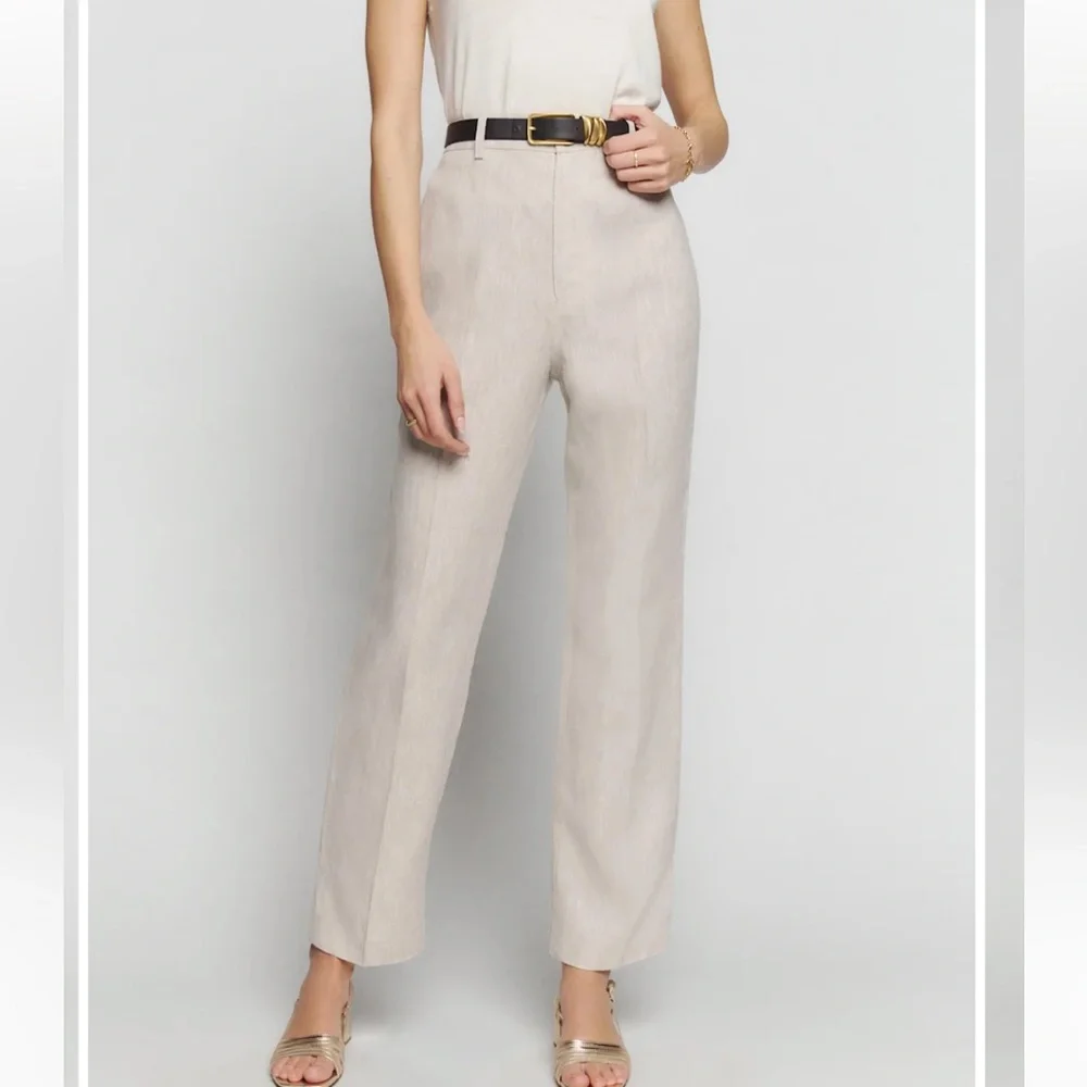 Reformation Petites Freddie Linen Pant Oatmeal - Size 8P NWT - Picture 2 of 7